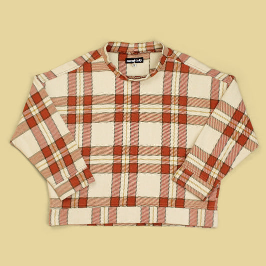 Monitaly Plaid Cotton Flannel Mock Neck Smock Pullover Shirt