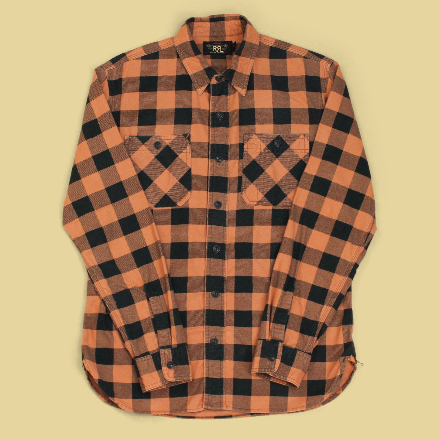 Double RL Buffalo Plaid Print Cotton Flannel Work Shirt