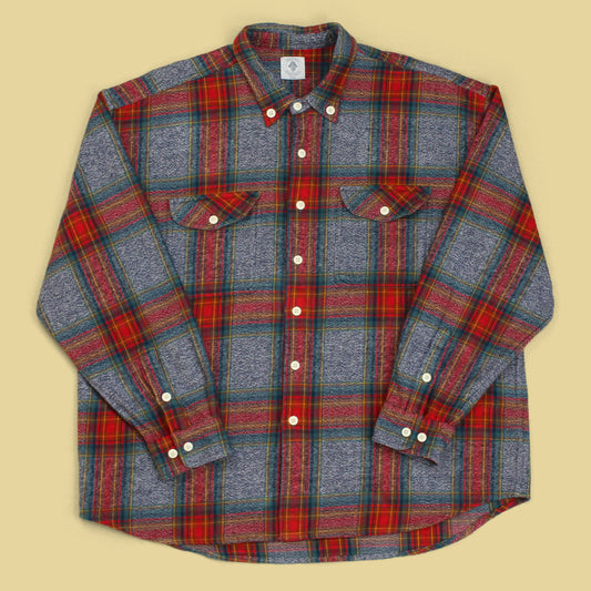 18 East Indigo Melange Plaid Cotton Flannel Roomet Shirt