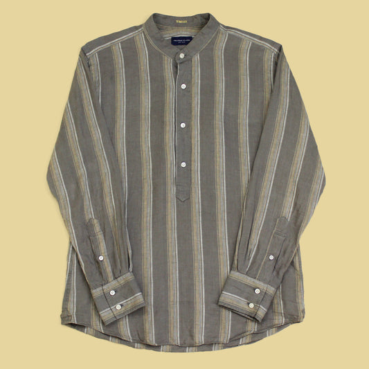 Proper Cloth Striped Linen Band Collar Popover Shirt