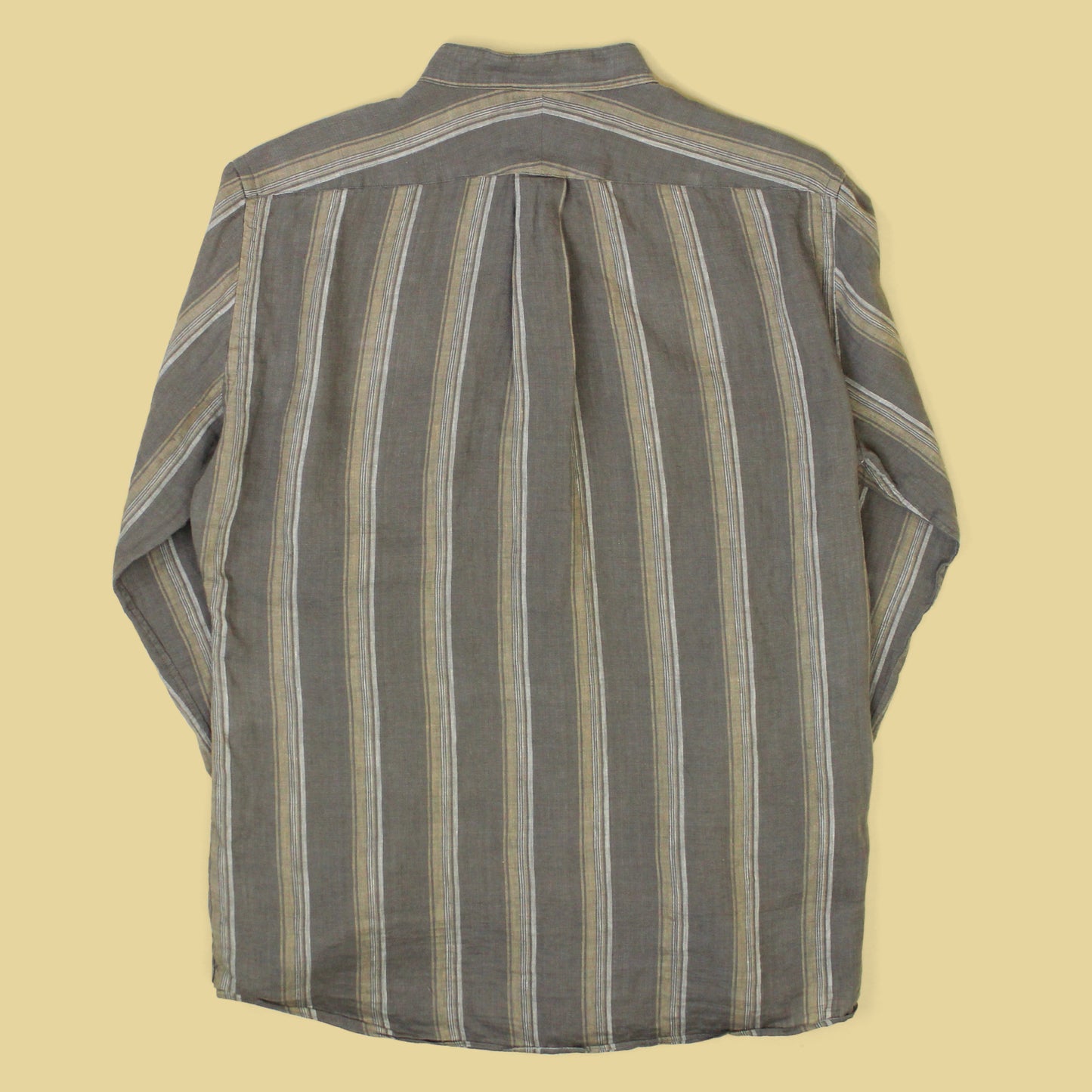 Proper Cloth Striped Linen Band Collar Popover Shirt