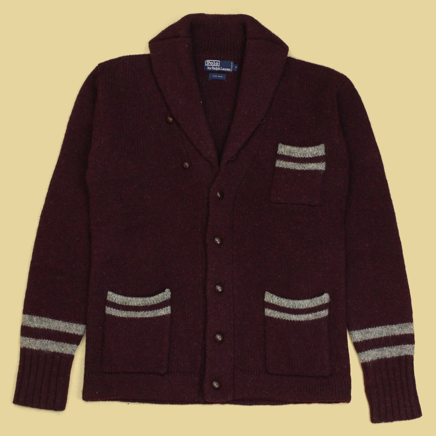 Polo Ralph Lauren Varsity Stripe Wool Shawl Collar Cardigan