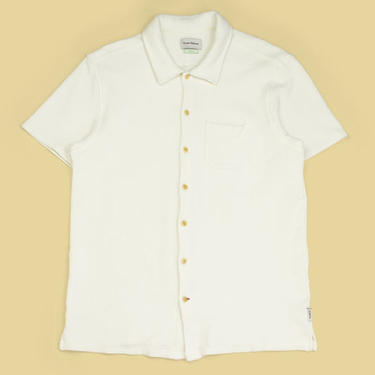Oliver Spencer Waffle-Knit Cotton Blend Short Sleeve Button-Up Shirt