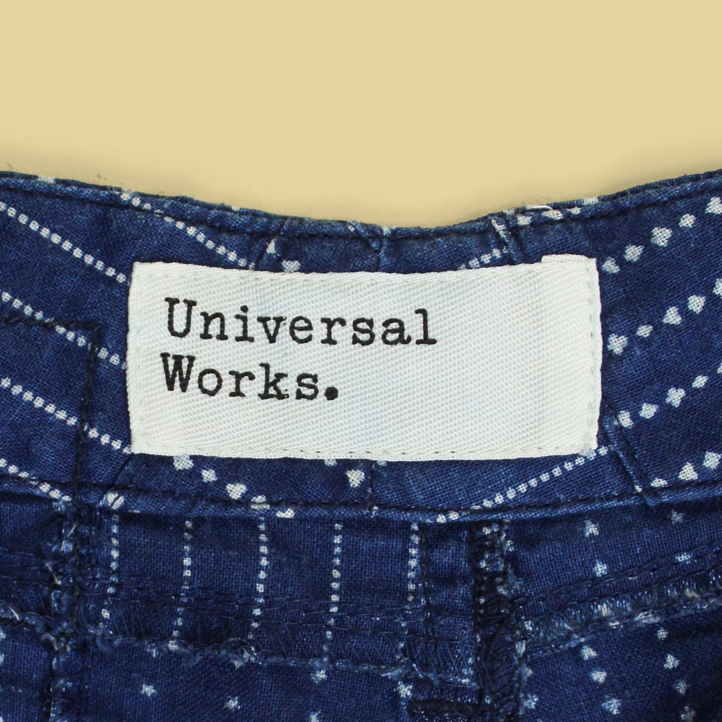 Universal Works Indigo Stripe Patchwork Cotton Shorts