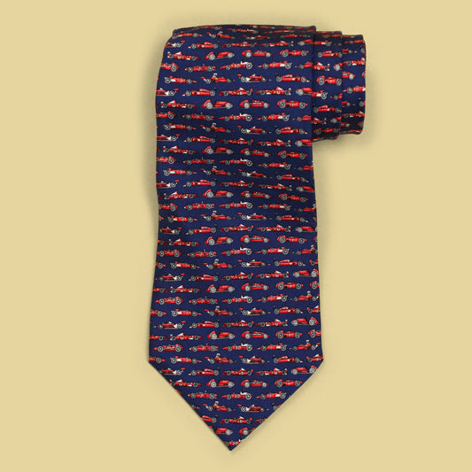 Salvatore Ferragamo Formula One Car Print Silk Tie