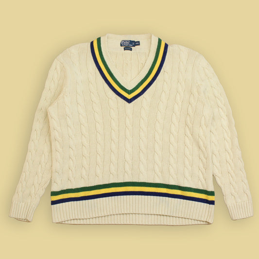 Polo Ralph Lauren Cable Knit Cotton V-Neck Tennis Sweater