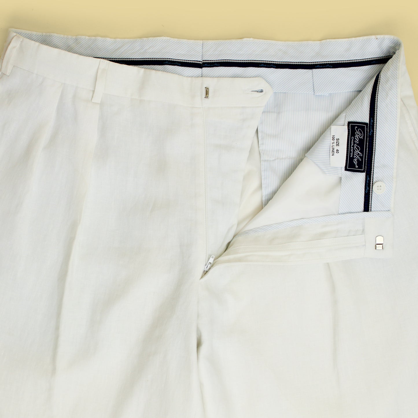 Ben Silver Linen Pleated Trousers