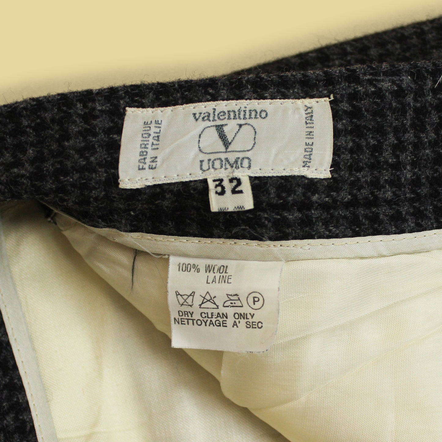 Valentino Houndstooth Check Wool Tweed Pleated Trousers