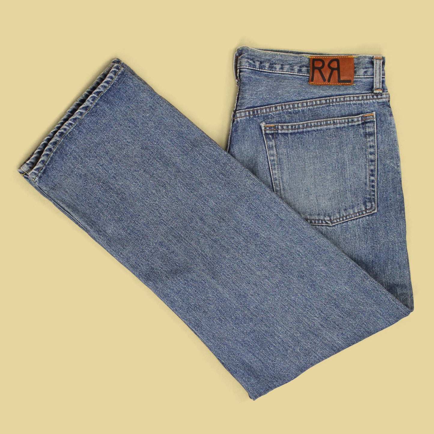Double RL Faded Wash Ring Spun Denim Straight Leg Jeans