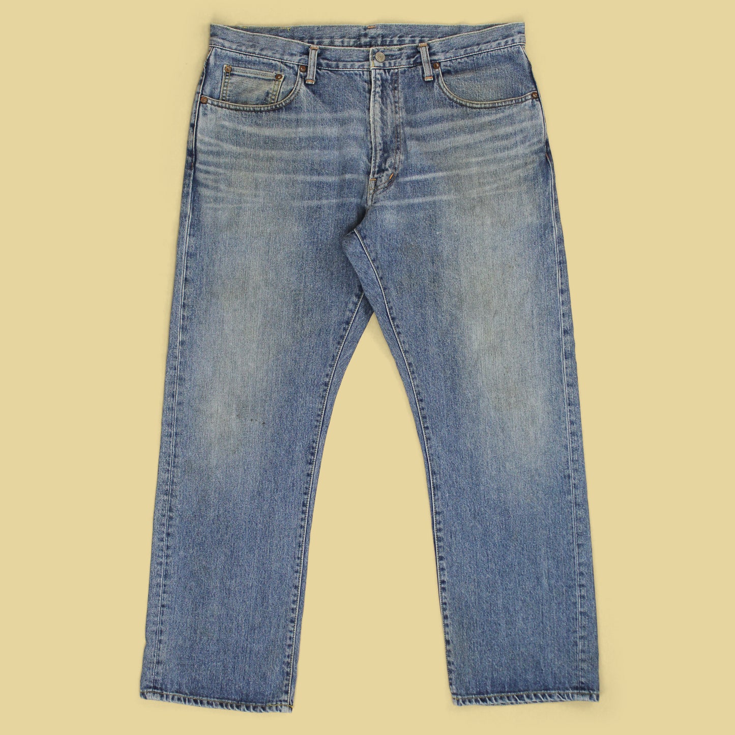 Double RL Faded Wash Ring Spun Denim Straight Leg Jeans