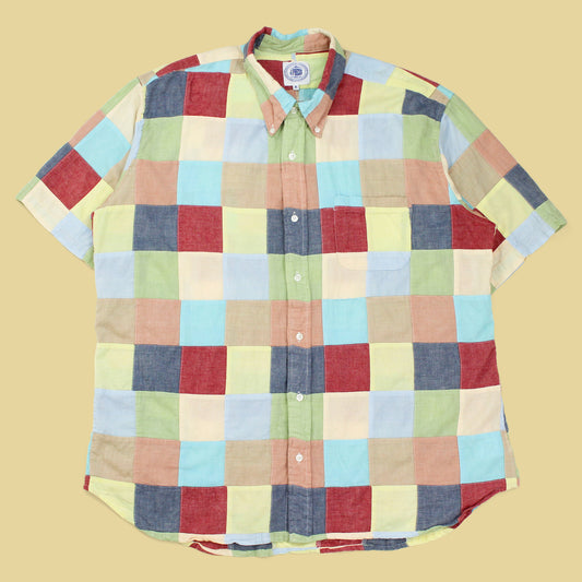 J. Press Patchwork Madras Short Sleeve Button-Down Shirt