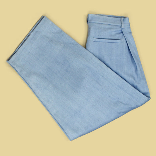 11.11 Sky Indigo-Dyed Cotton Wide Leg Pleated Pants