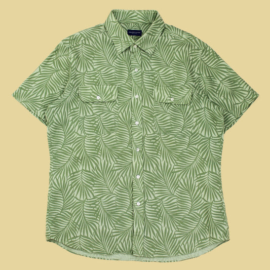 Proper Cloth Palm Print Cotton Linen Short Sleeve Button-Up Shirt