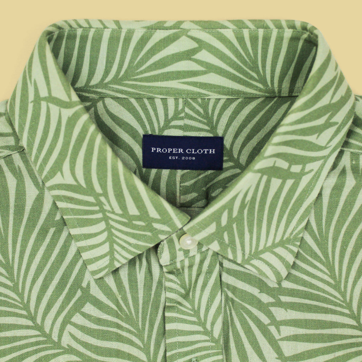 Proper Cloth Palm Print Cotton Linen Short Sleeve Button-Up Shirt