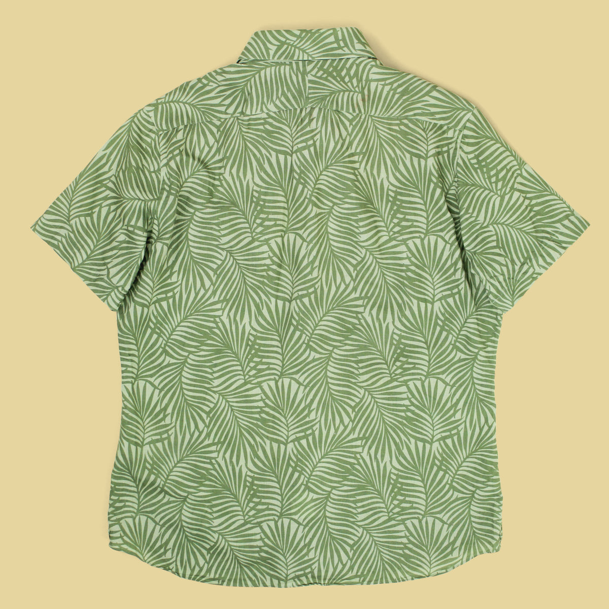 Proper Cloth Palm Print Cotton Linen Short Sleeve Button-Up Shirt