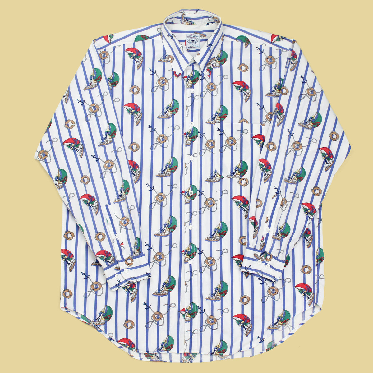 Vintage Brooks Brothers Sailing Stripe Print Cotton Button-Down Shirt