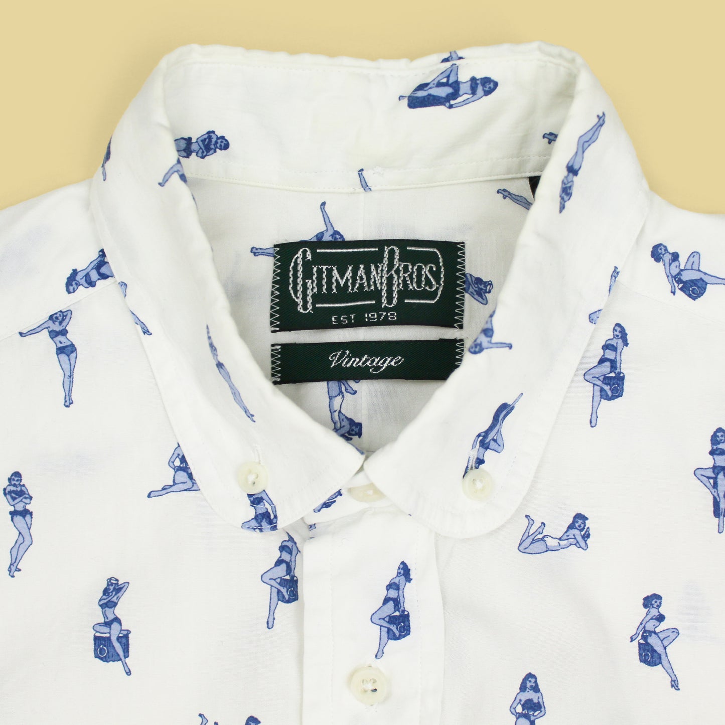Gitman Vintage Pinup Girl Print Cotton Short Sleeve Button-Down Club Collar Shirt
