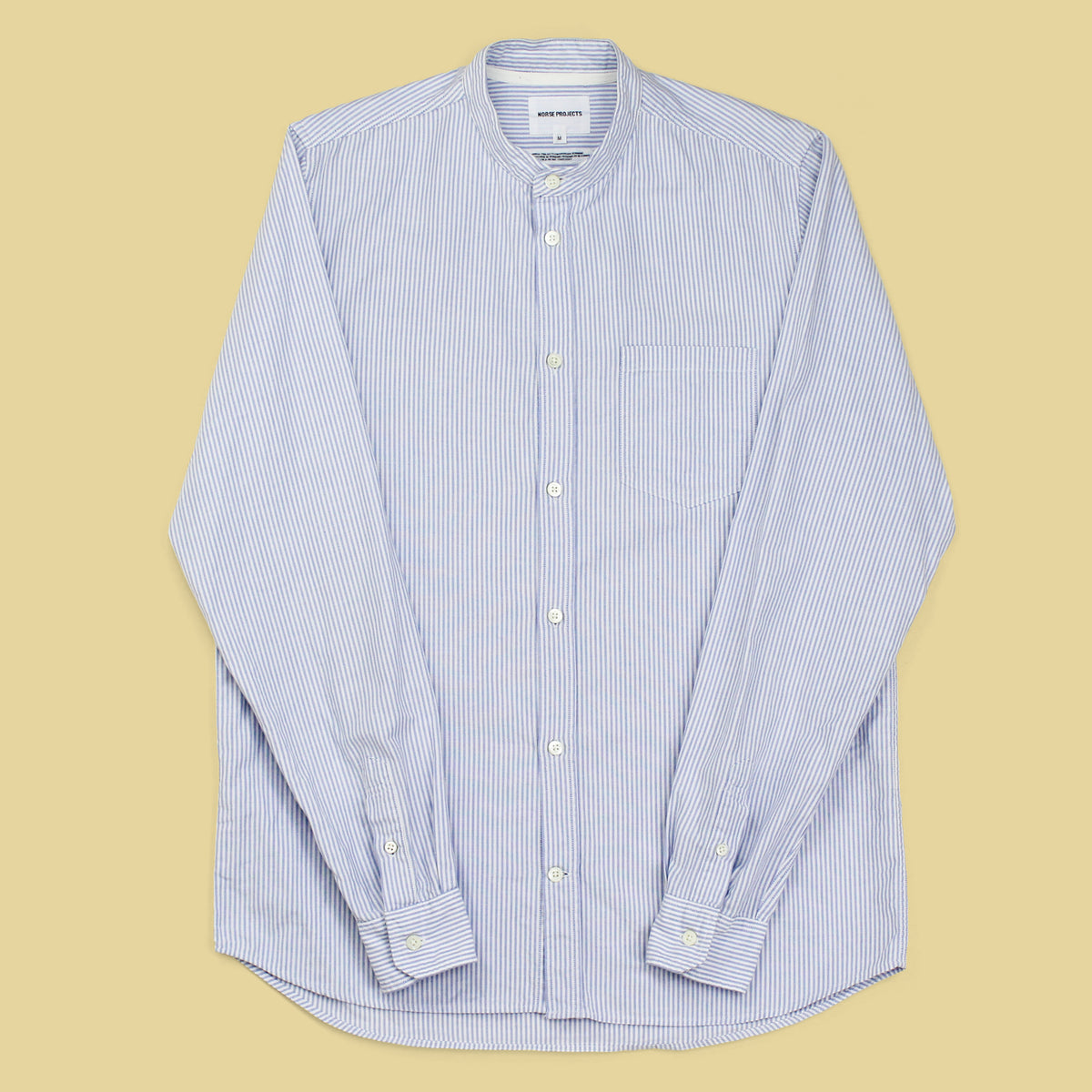 Norse Projects Striped Oxford Cloth Cotton Hans Collarless Button-Up Shirt