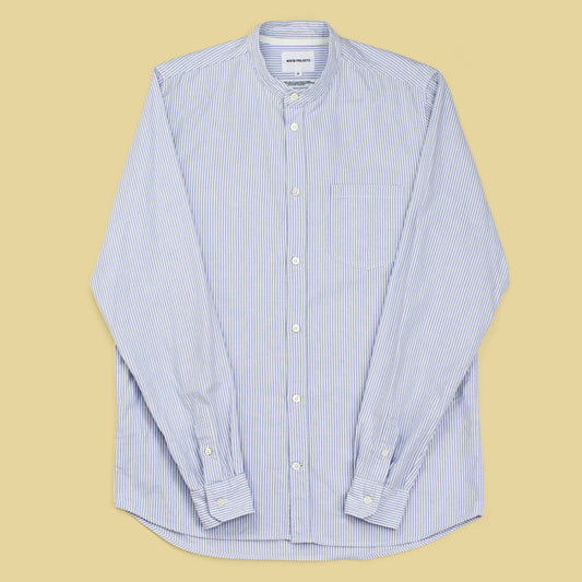 Norse Projects Striped Oxford Cloth Cotton Hans Collarless Button-Up Shirt