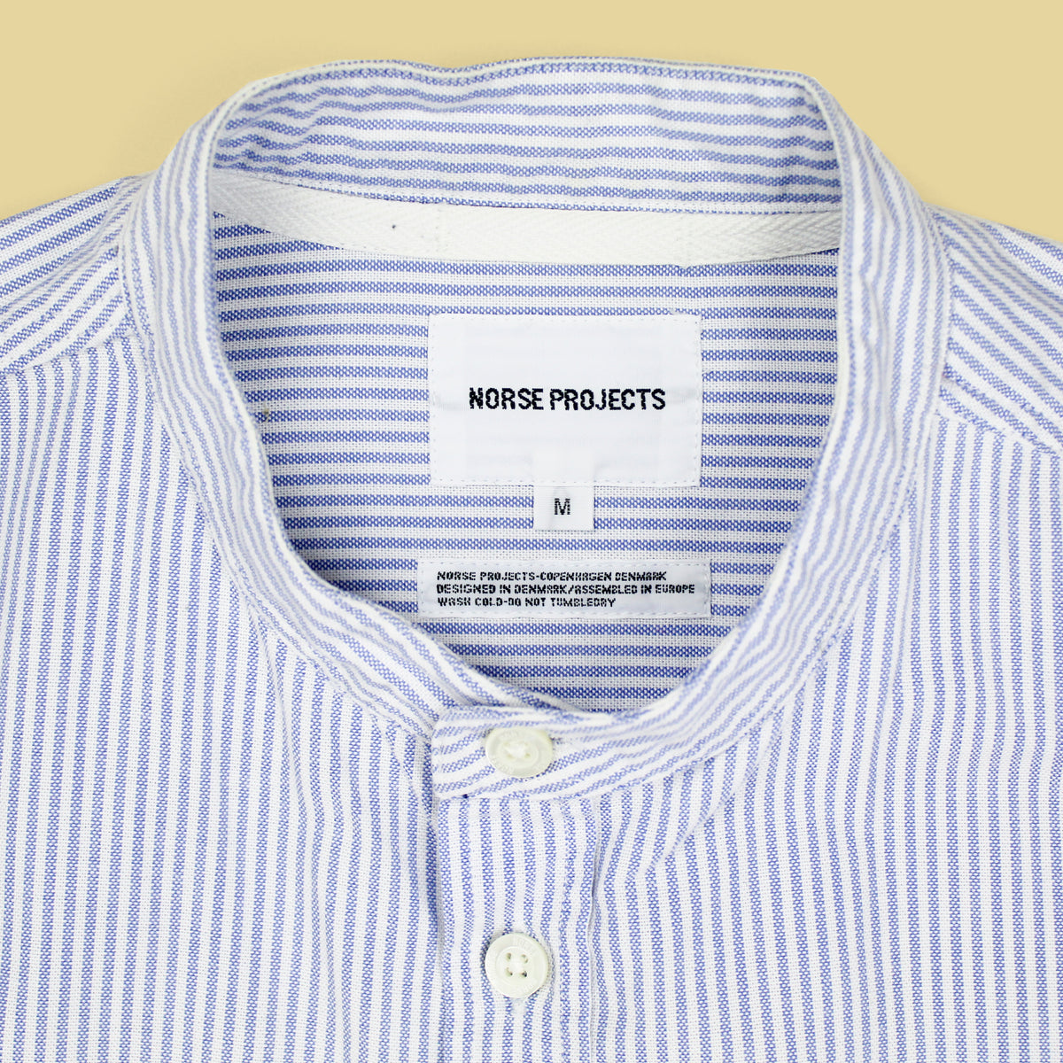 Norse Projects Striped Oxford Cloth Cotton Hans Collarless Button-Up Shirt