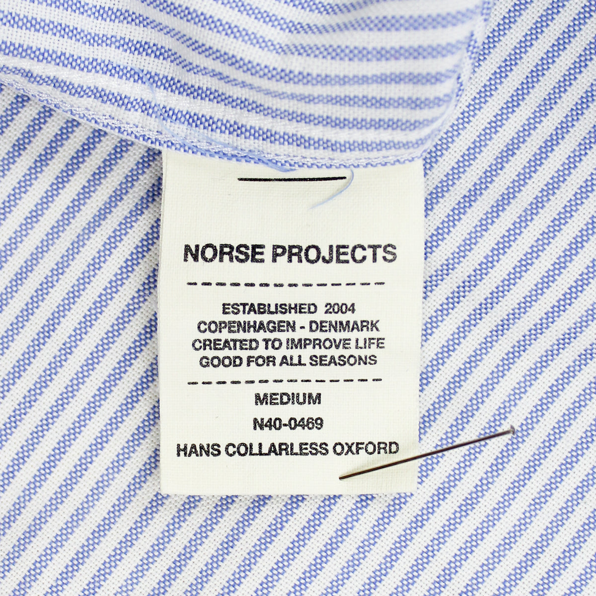 Norse Projects Striped Oxford Cloth Cotton Hans Collarless Button-Up Shirt