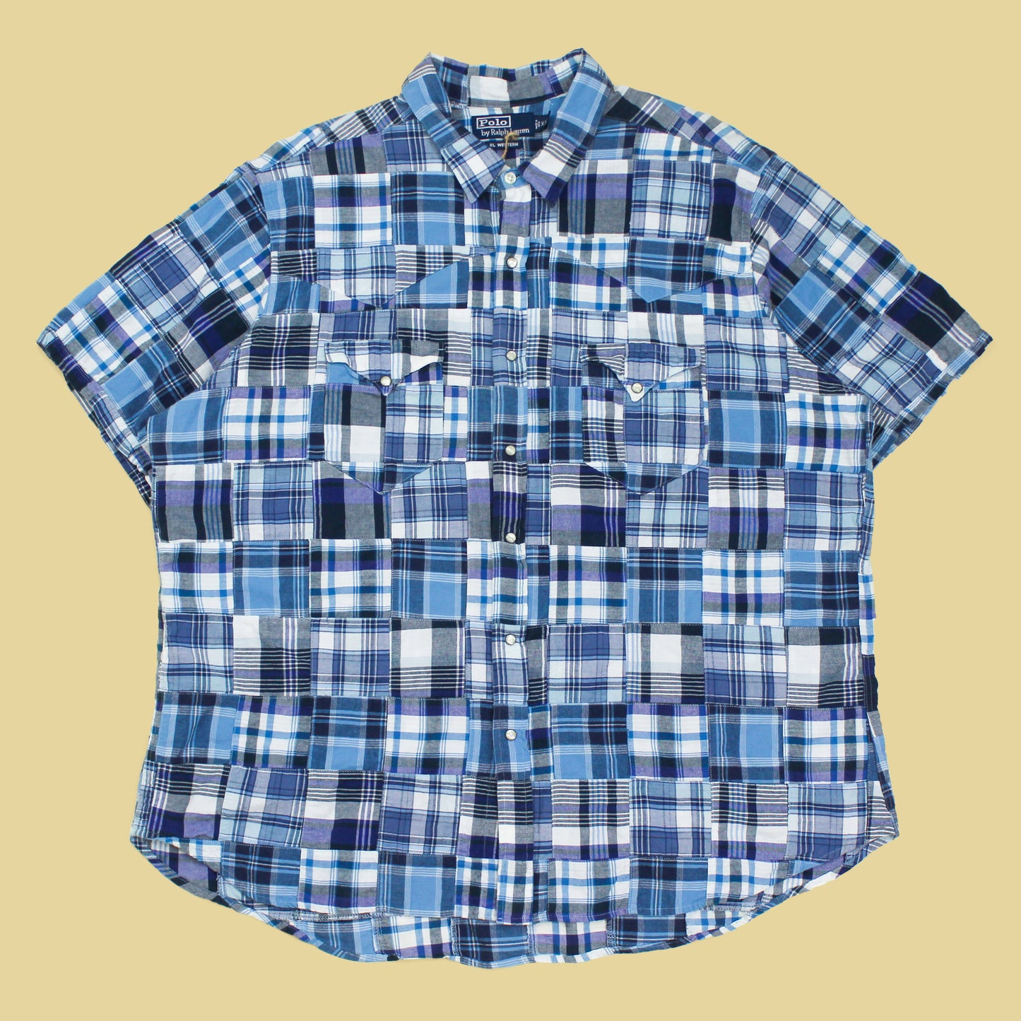 Vintage Polo Ralph Lauren Patchwork Madras Short Sleeve RL Western Shirt