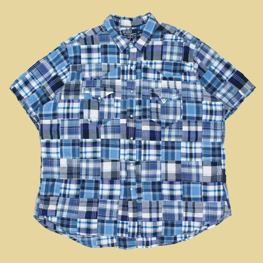 Vintage Polo Ralph Lauren Patchwork Madras Short Sleeve RL Western Shirt