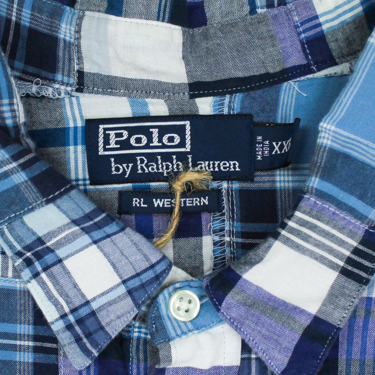 Vintage Polo Ralph Lauren Patchwork Madras Short Sleeve RL Western Shirt