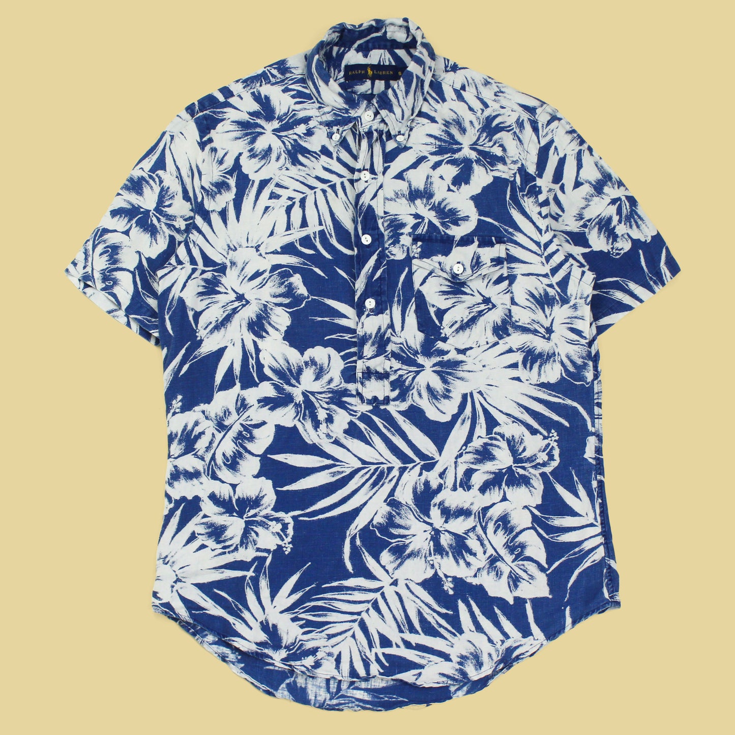 Ralph Lauren Floral Print Linen Short Sleeve Button-Down Popover Shirt