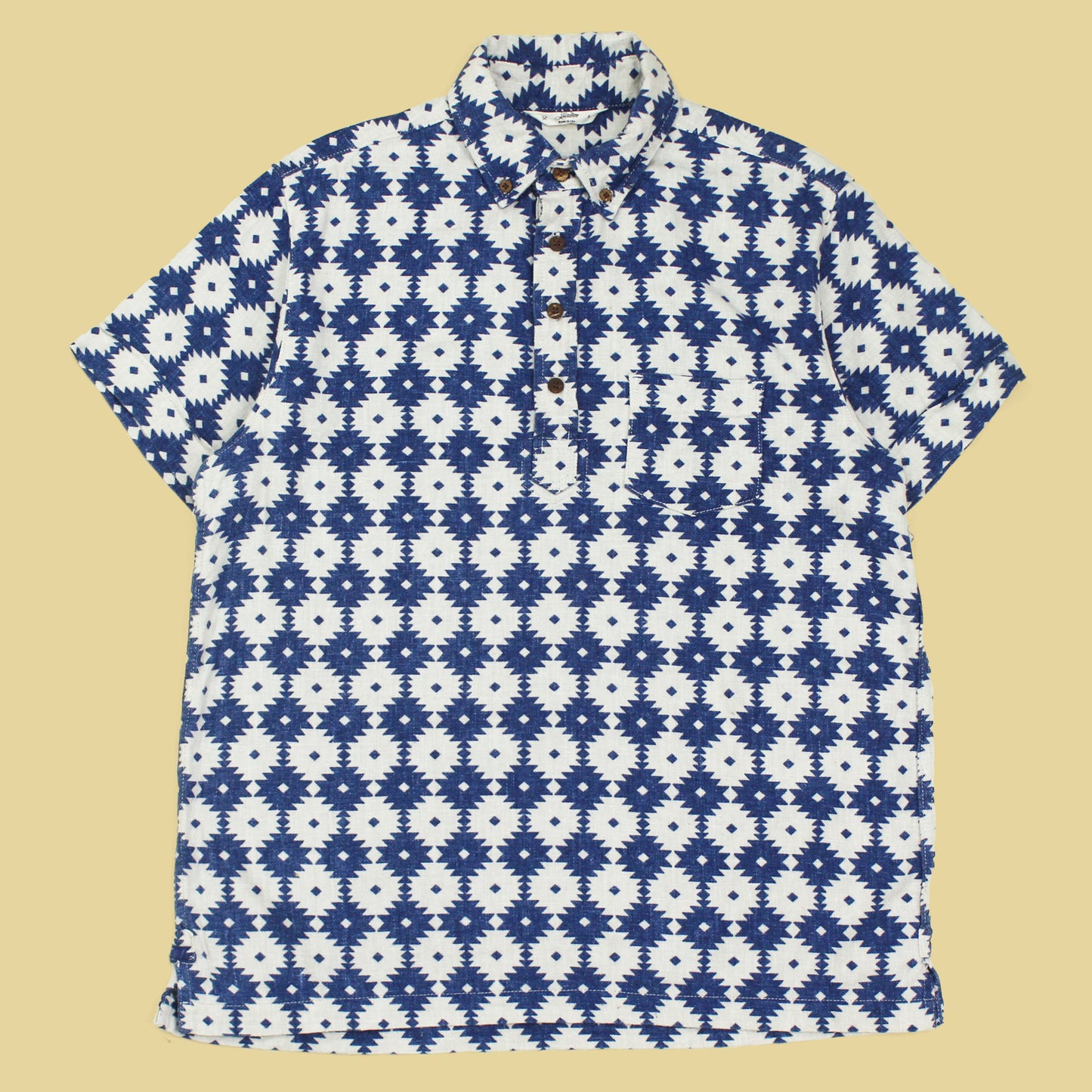3Sixteen Geometric Print Cotton Short Sleeve Button-Down Popover Shirt