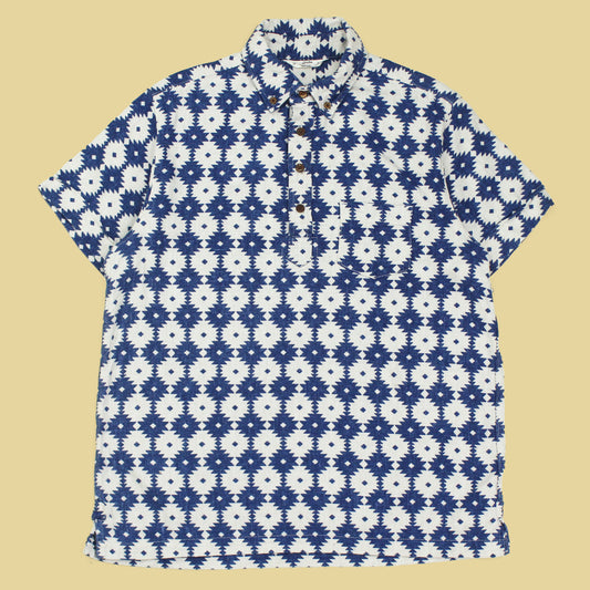 3Sixteen Geometric Print Cotton Short Sleeve Button-Down Popover Shirt