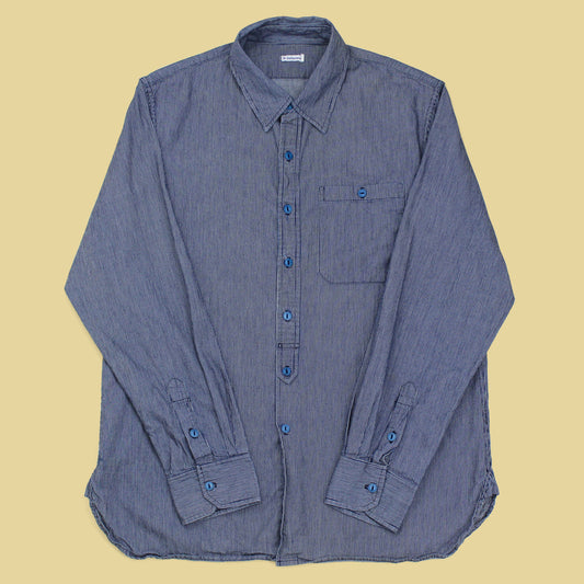 Dr. Collectors Hickory Stripe Chambray Cotton Button-Up Work Shirt