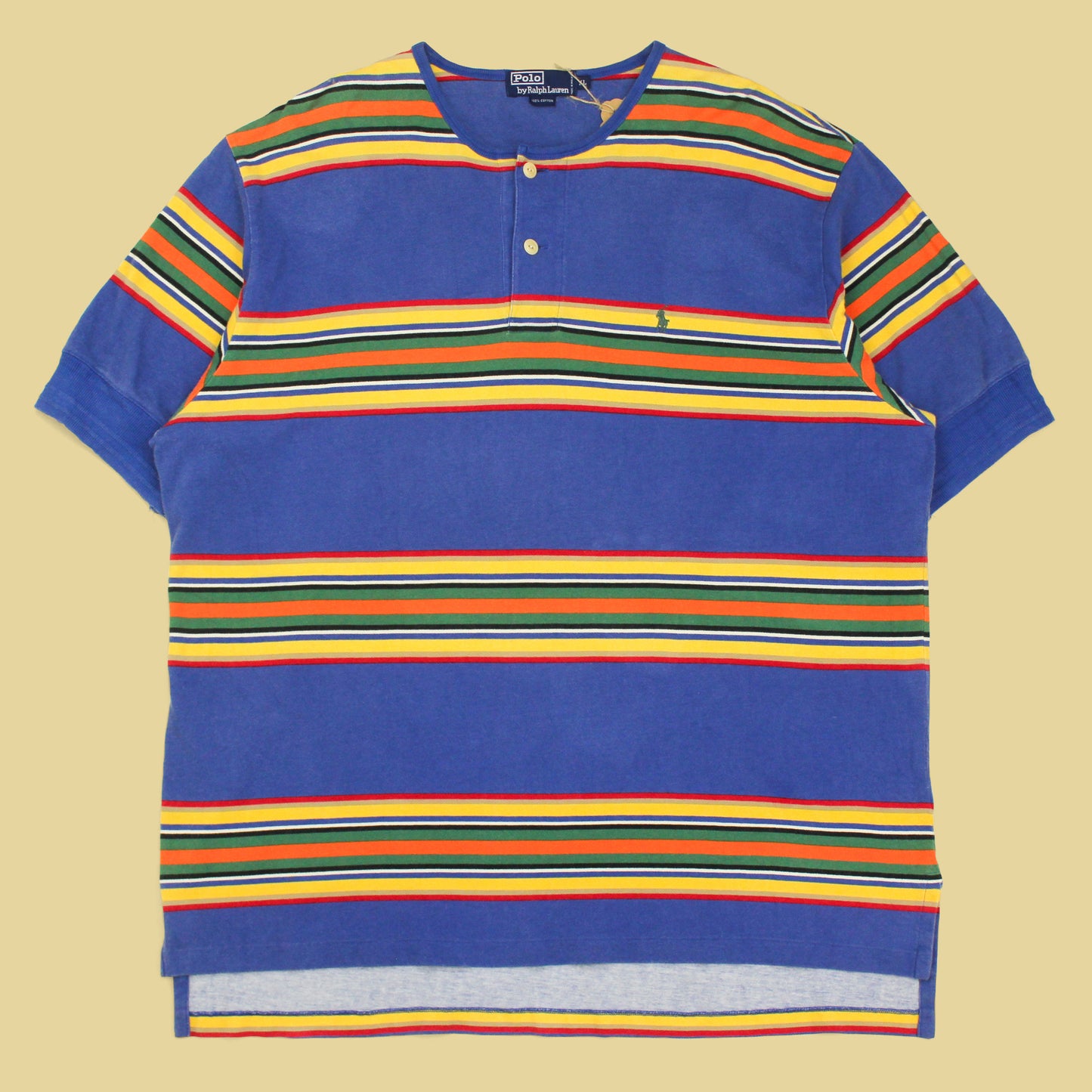 Vintage Polo Ralph Lauren Striped Pique Knit Cotton Short Sleeve Henley Shirt