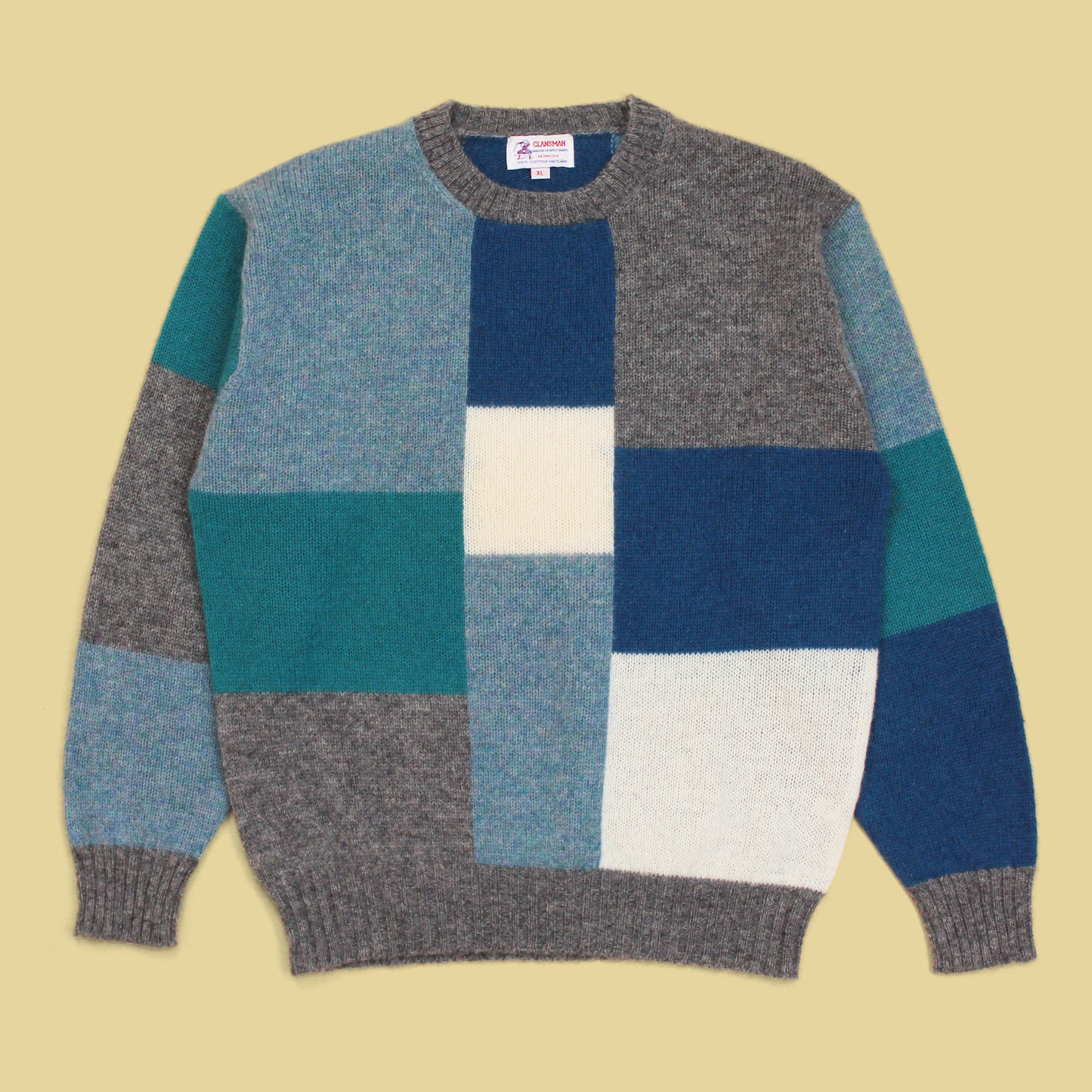 Clansman Faux-Patchwork Shetland Wool Crew Neck Sweater