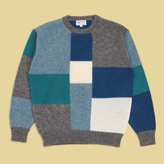 Clansman Faux-Patchwork Shetland Wool Crew Neck Sweater