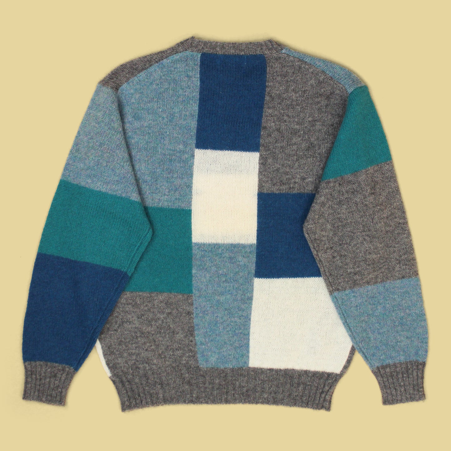 Clansman Faux-Patchwork Shetland Wool Crew Neck Sweater