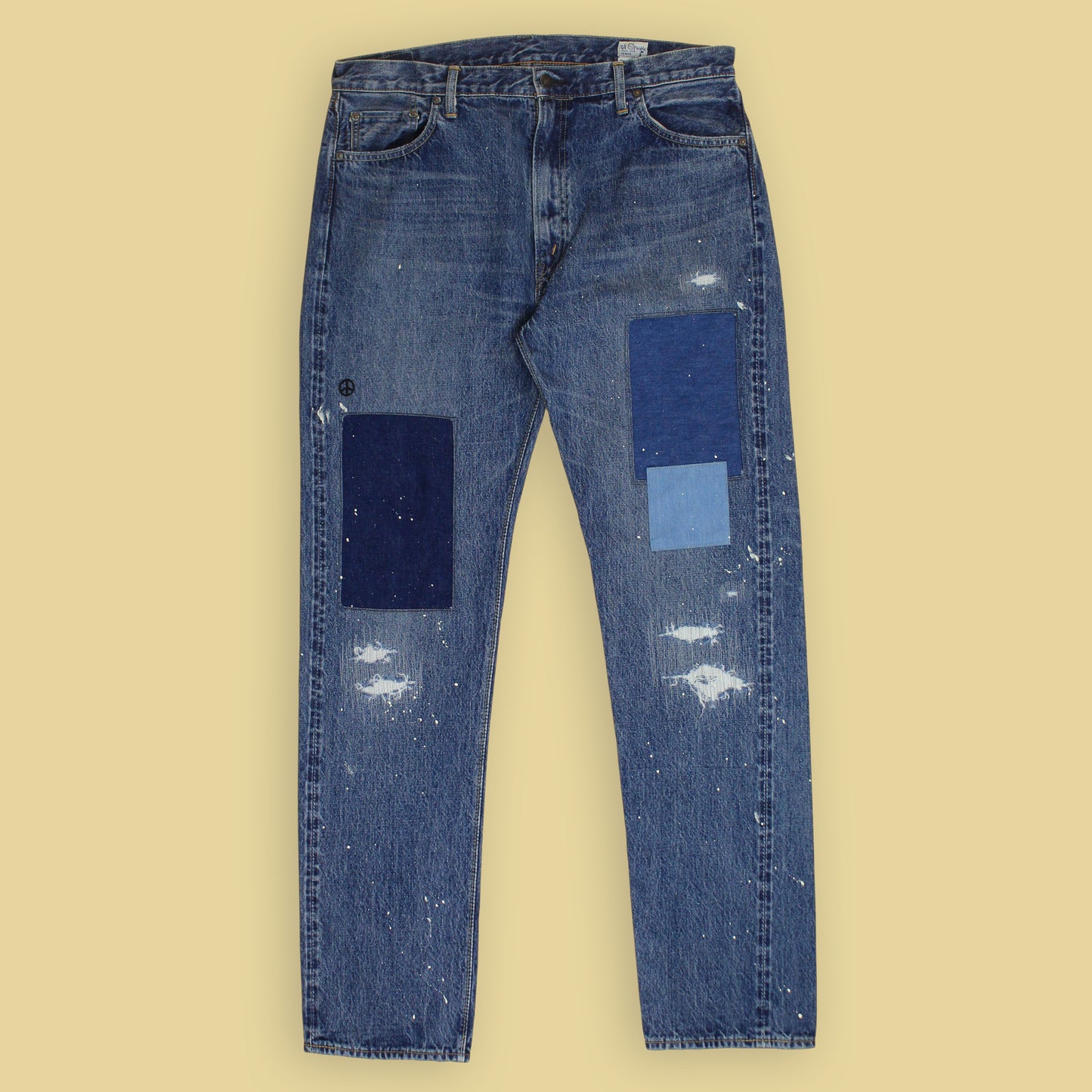 OrSlow x Canoe Club Damaged/Repaired Wash Selvedge Denim 107 Ivy Fit Jeans