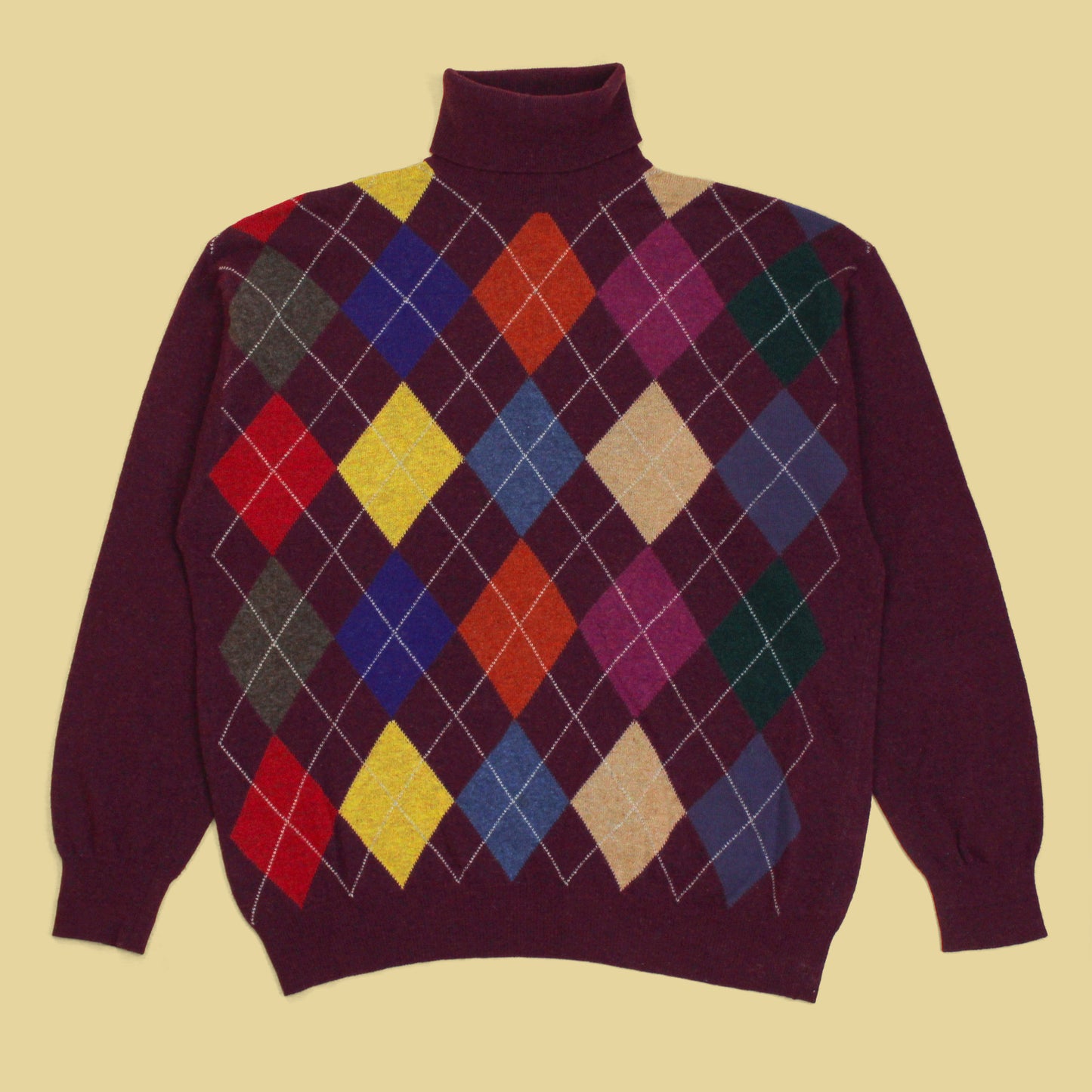 United Colors of Benetton Argyle Merino Wool Turtleneck Sweater