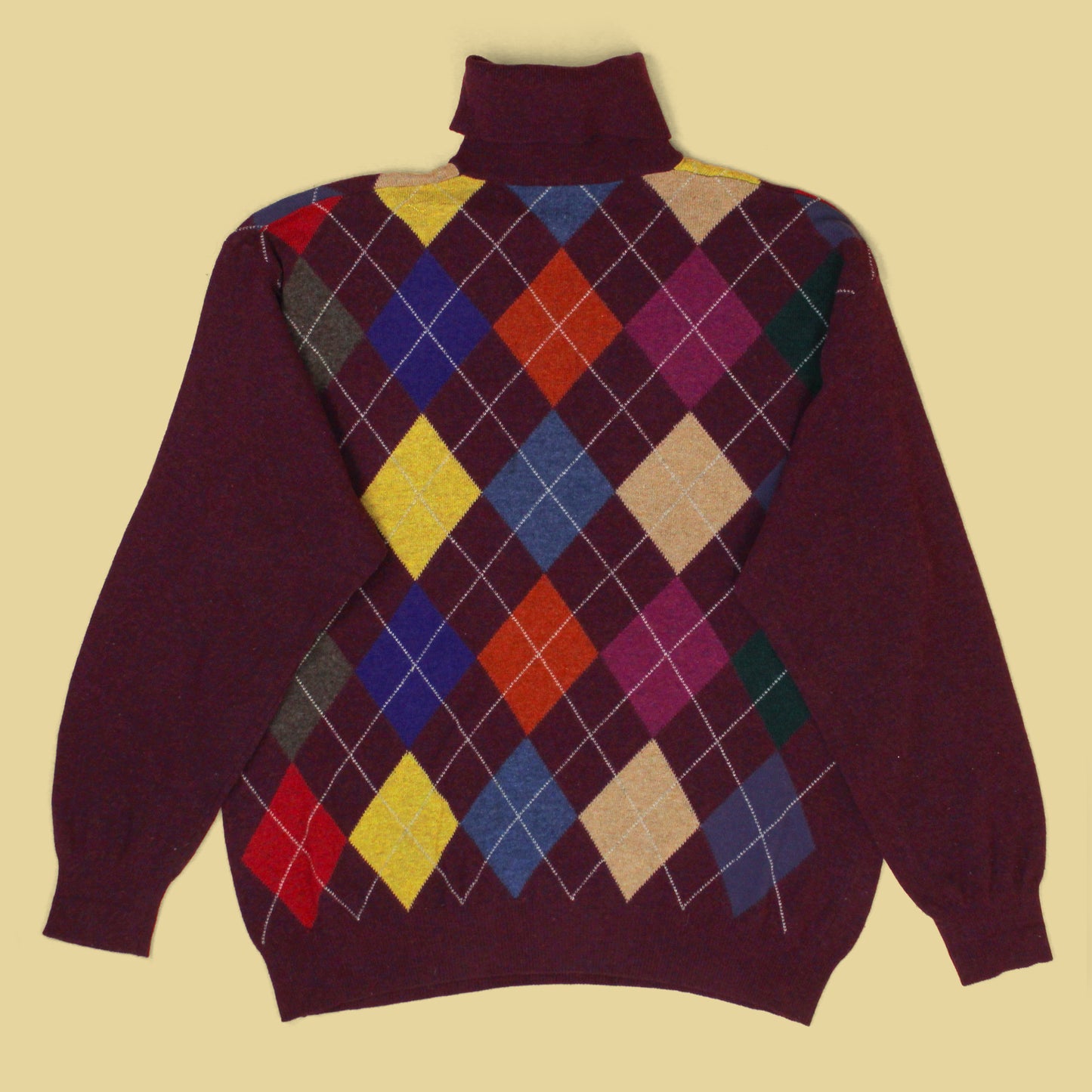 United Colors of Benetton Argyle Merino Wool Turtleneck Sweater