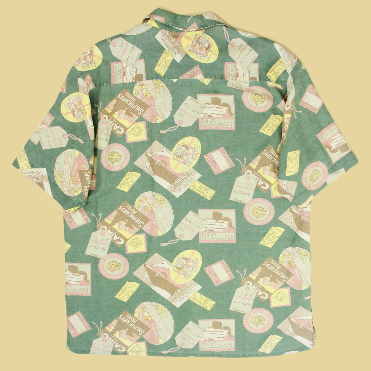 Vintage Gap Travel Print Linen Rayon Short Sleeve Camp Shirt