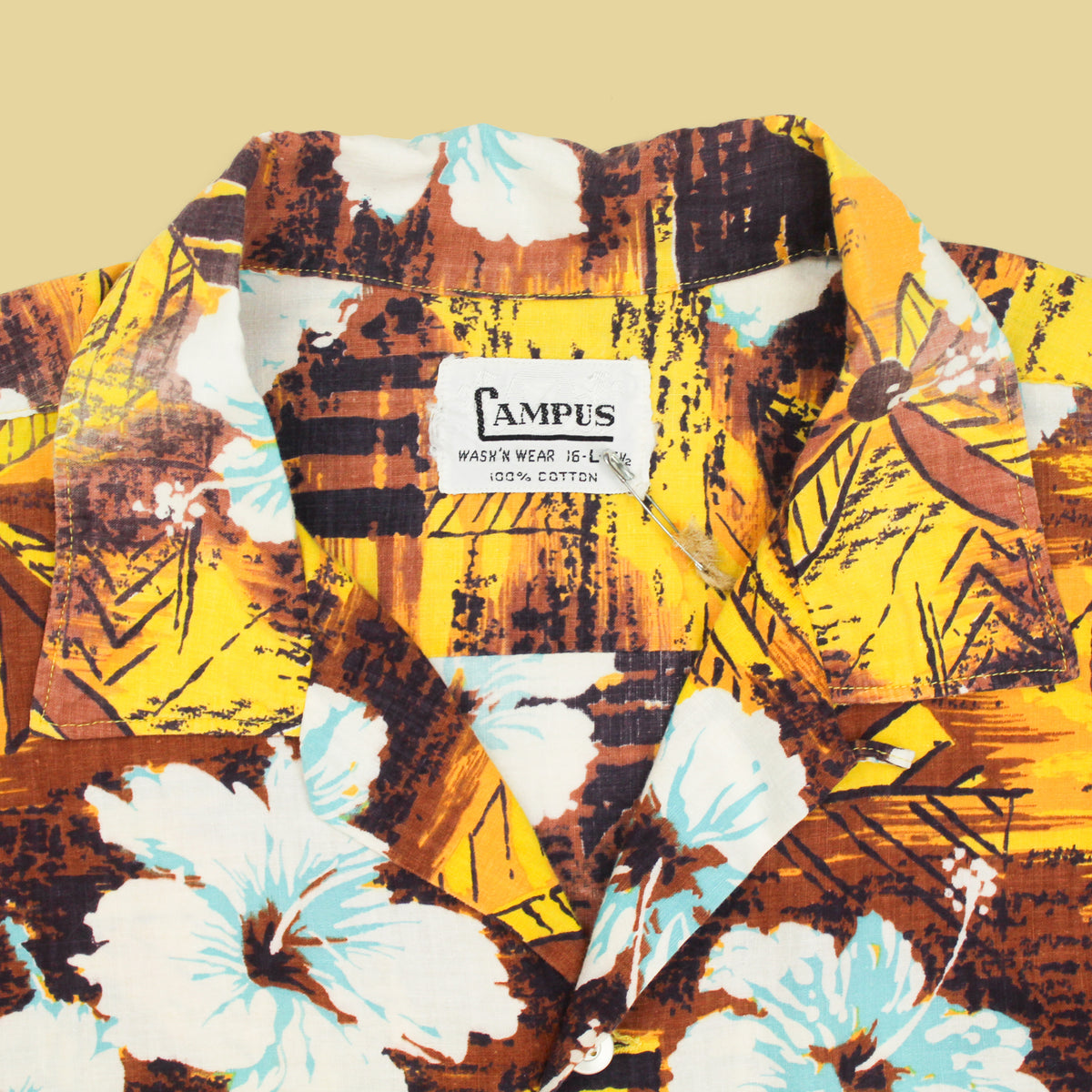 Vintage Campus Hawaiian Print Cotton Short Sleeve Camp Collar Shirt