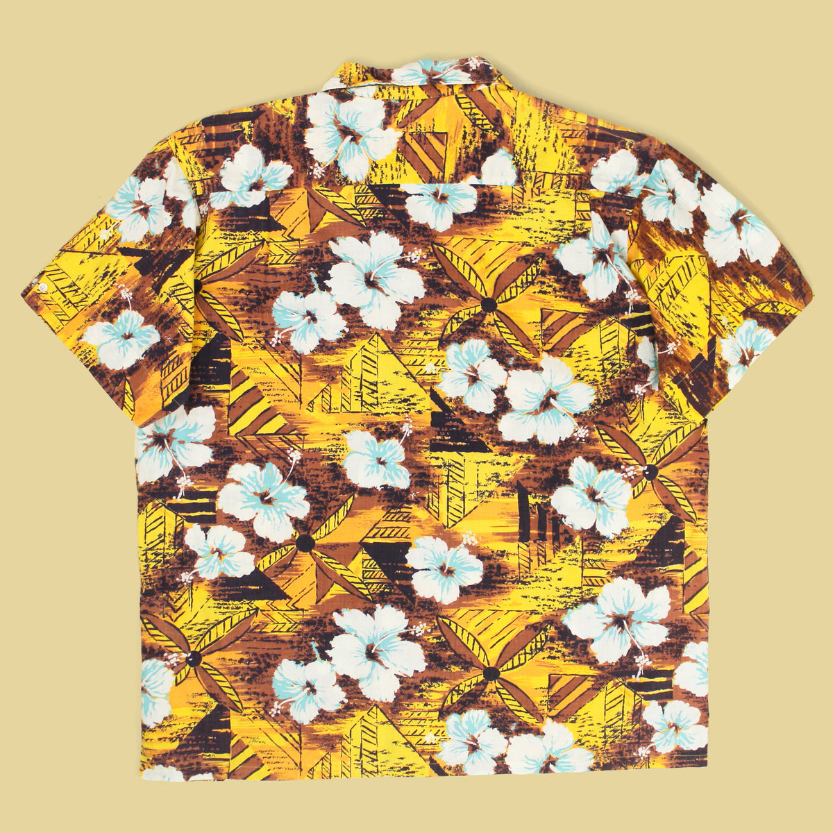 Vintage Campus Hawaiian Print Cotton Short Sleeve Camp Collar Shirt