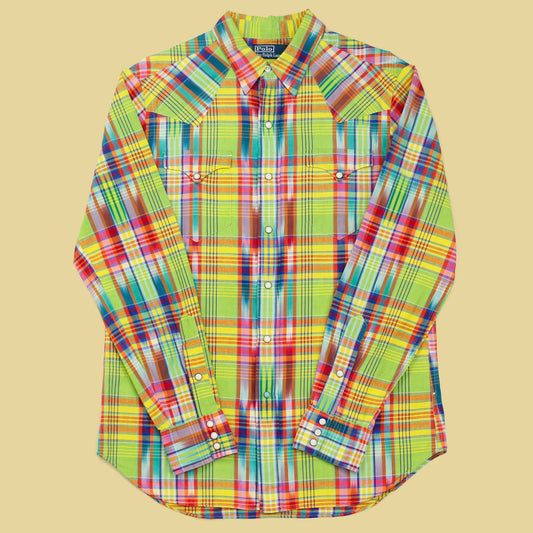 Polo Ralph Lauren Ikat Plaid Cotton Pearl Snap Western Shirt
