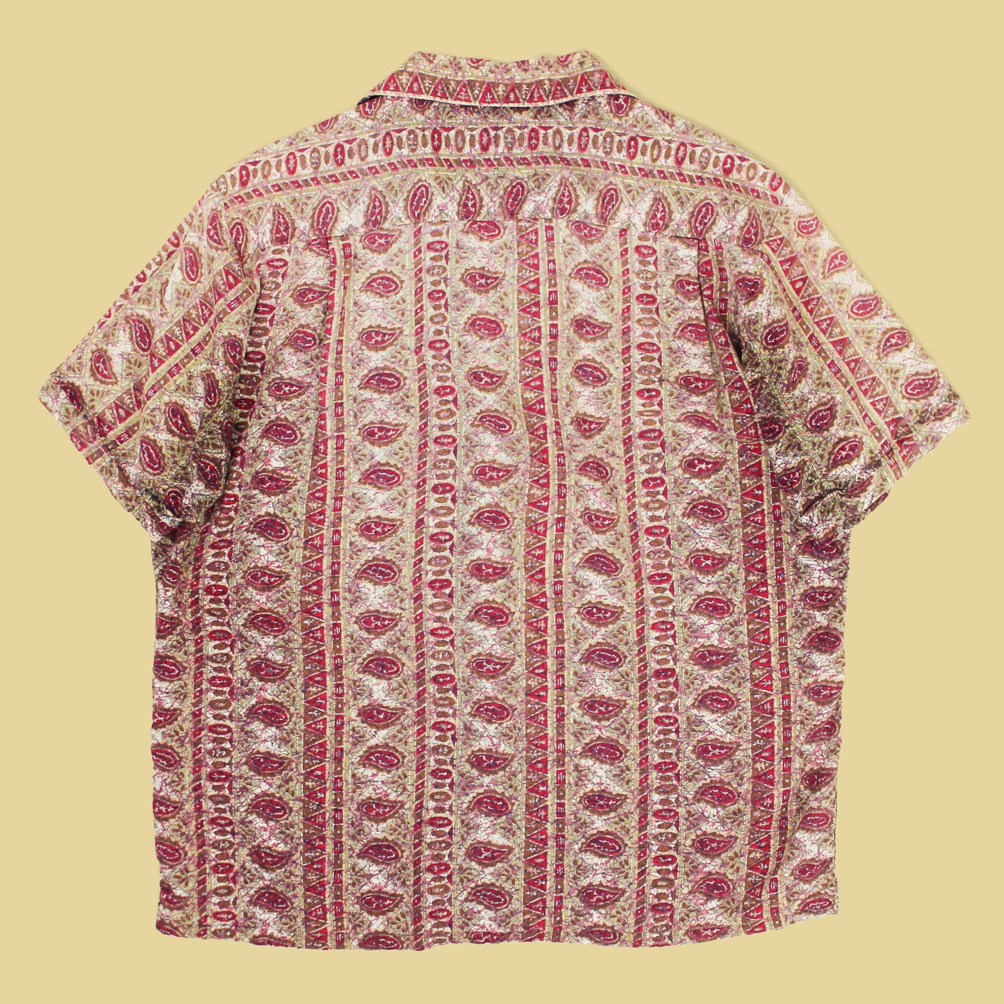 Vintage Campus Paisley Batik Cotton Short Sleeve Camp Collar Shirt