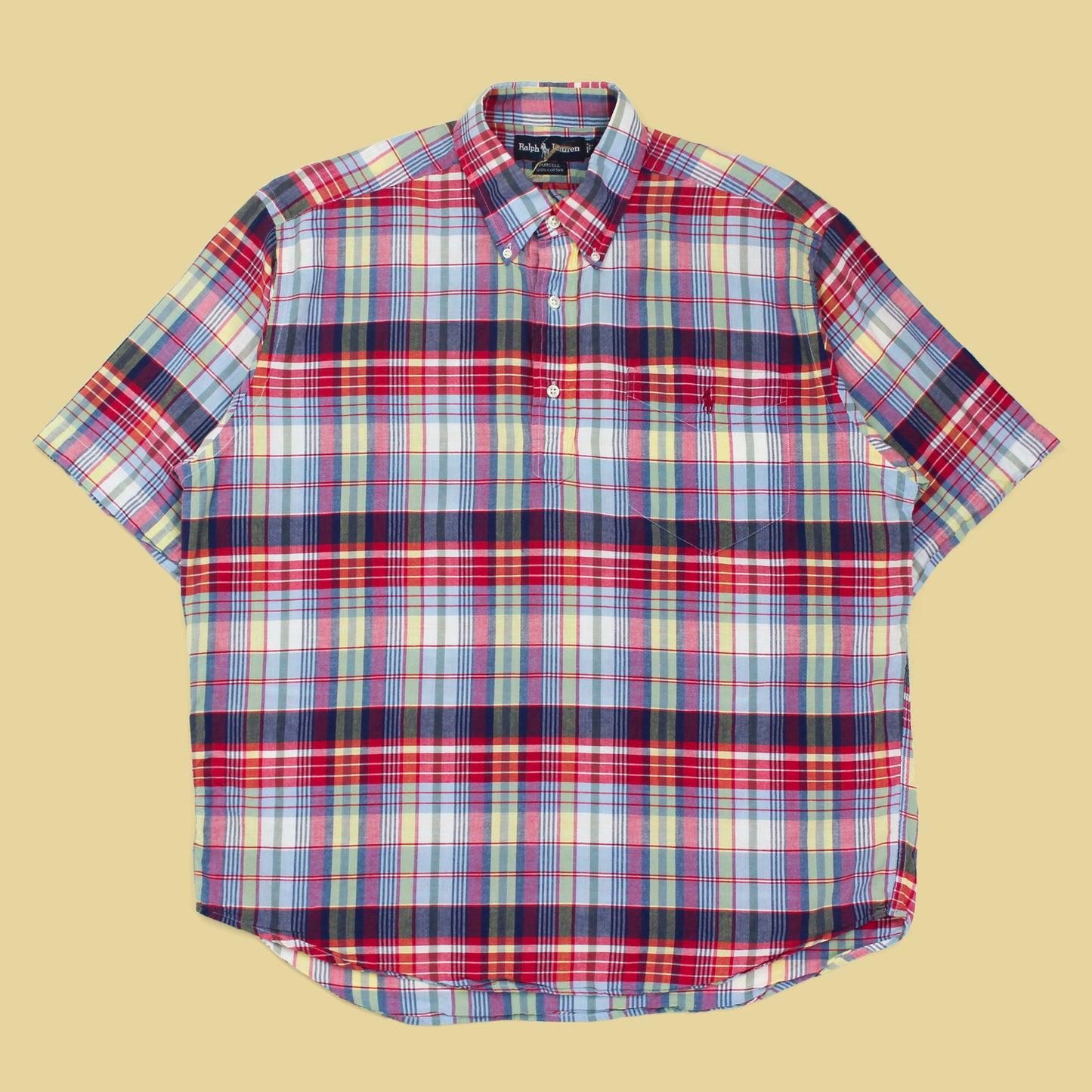 Vintage Ralph Lauren Plaid Madras Short Sleeve Button-Down Popover Purcell Shirt