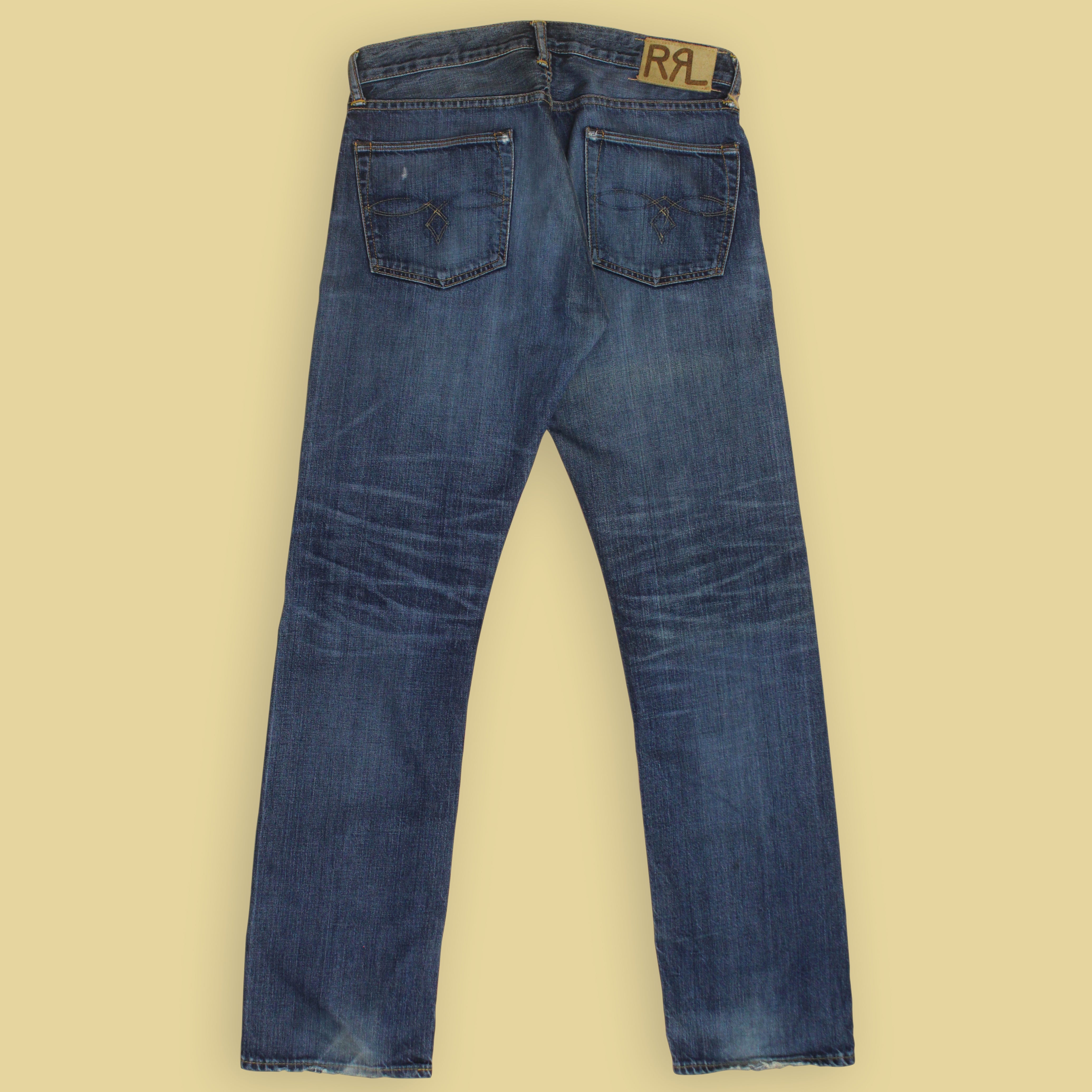RRL LOW STRAIGHT INDIGO ONCE WASH SELVEDGE DENIM JEANS