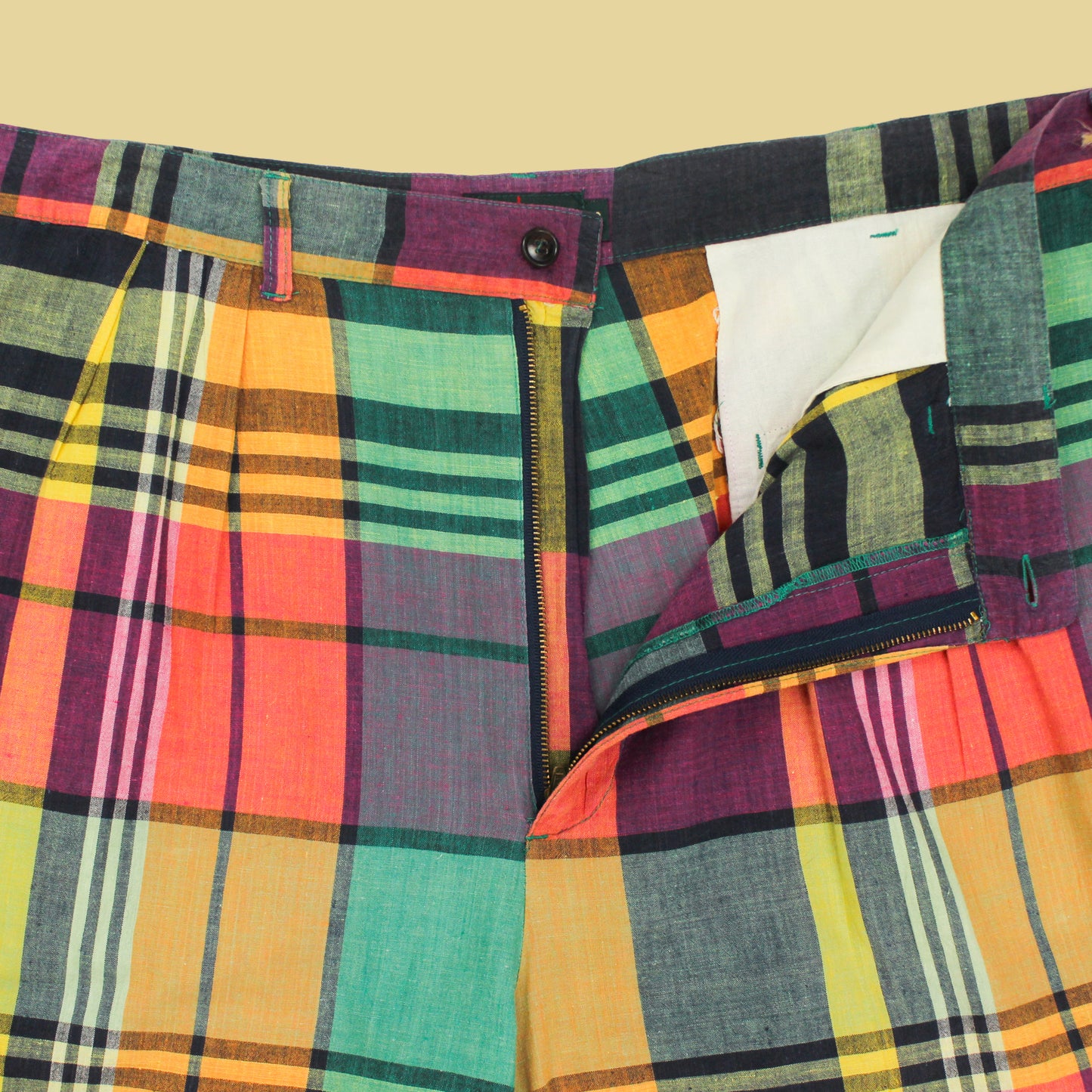 Vintage J. Crew Plaid Madras Pleated Shorts