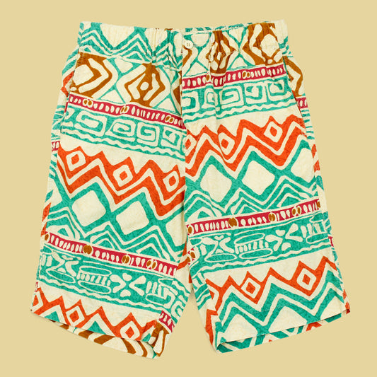 Vintage United Colors of Benetton Tiki Print Cotton Elastic Waist Shorts