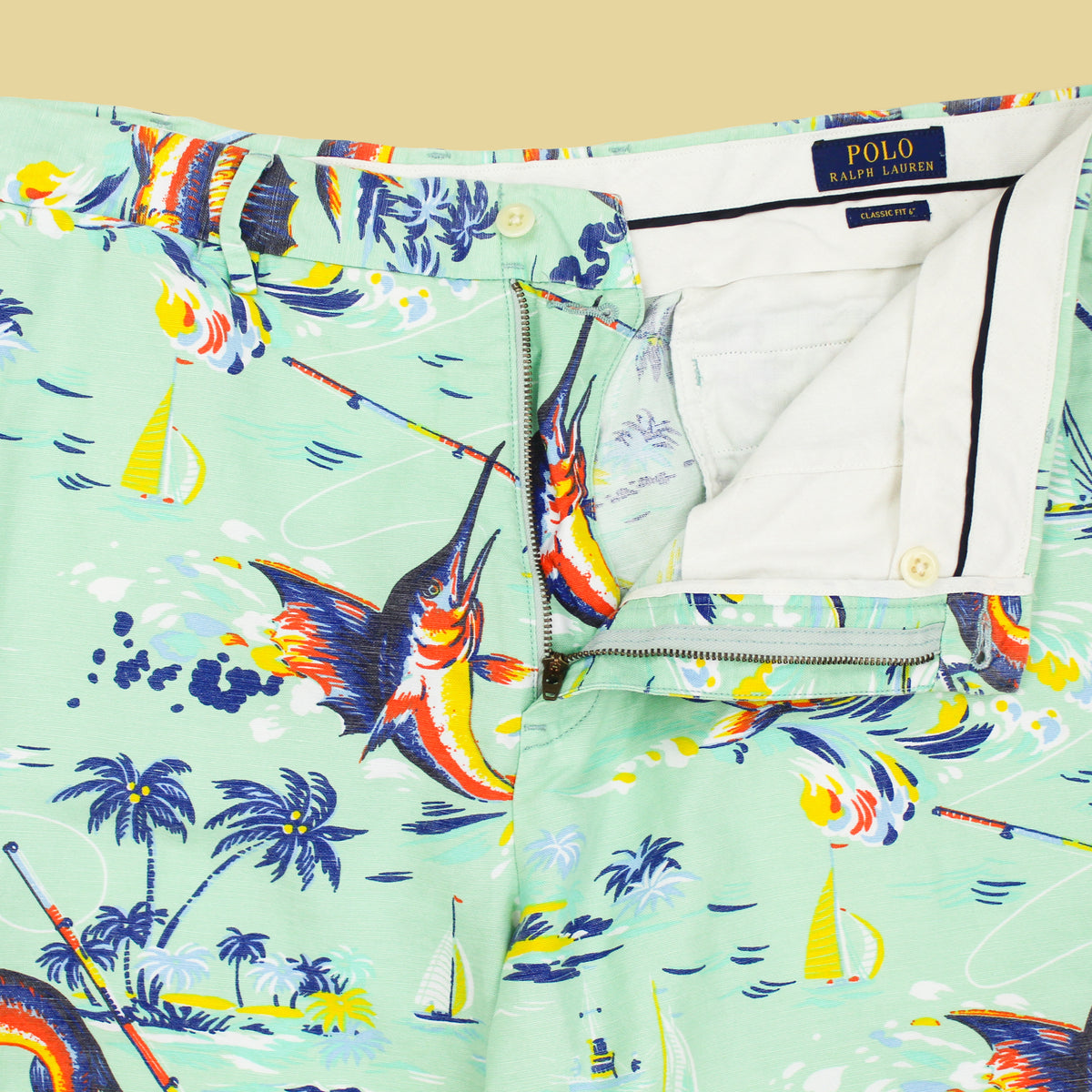 Polo Ralph Lauren Marlin Fishing Print Linen Cotton Shorts