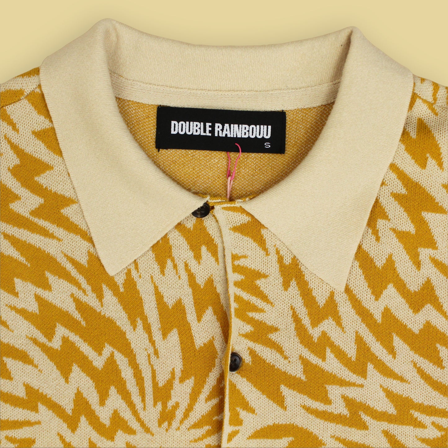 Double Rainbouu Electric Intarsia Knit Cotton Loop Collar Shirt